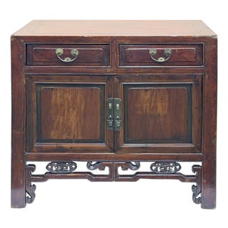 Vintage Chinese Carving Brown Drawers Side Table Credenza Cabinet For Sale