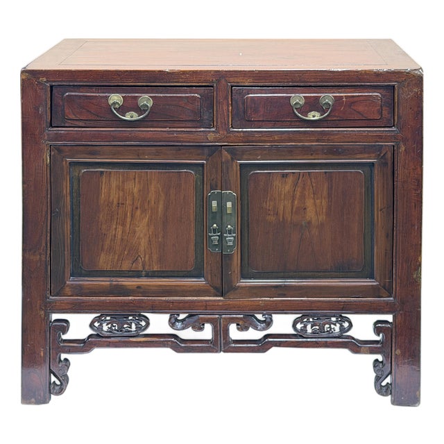 Vintage Chinese Carving Brown Drawers Side Table Credenza Cabinet For Sale