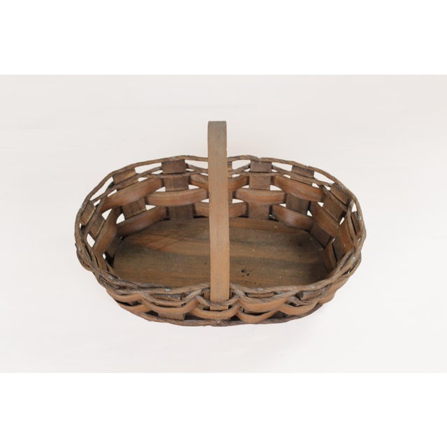 Handwoven Oval Splint Gathering Basket With Hard Wood Base For Sale - Image 9 of 13