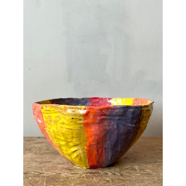 This striking, generously proportioned studio pottery vessel is a vibrant homage to expressive Postmodern design, likely...
