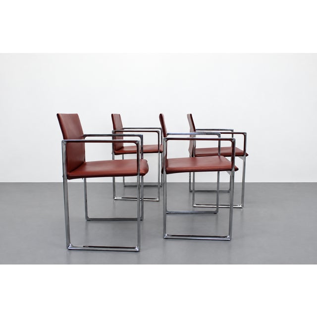Mid-Century Modern Eve 184 Armchairs in Leather and Steel by Piero Lissoni for Cassina, 2010s, Set of 4 For Sale - Image 3 of 12