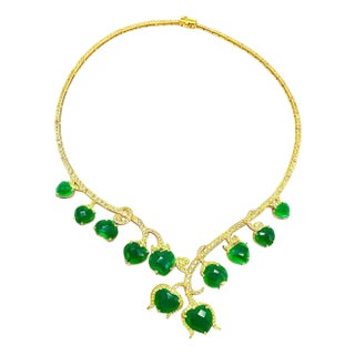 Bochic “Capri” Vintage Peridot & Green Agate Necklace Set In 18K & Silver For Sale