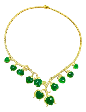 Bochic “Capri” Vintage Peridot & Green Agate Necklace Set In 18K & Silver