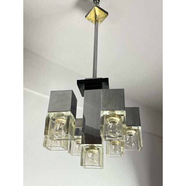 7-Light Chandelier Cubic Model attributed to Gaetano Sciolari, 1970s For Sale - Image 9 of 14
