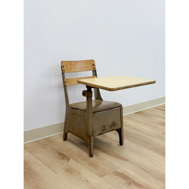 Antique Industrial Kids School Desk Adjustable Vintage Cast Iron Wood For Sale - Image 13 of 16
