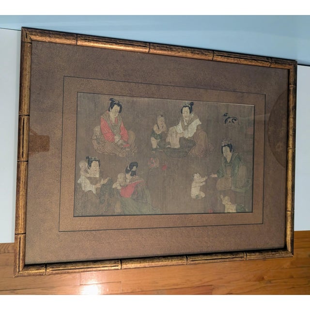 This artwork is a reproduction of Palace Ladies Bathing Children (戲嬰圖), an 11th-century Chinese masterpiece currently...