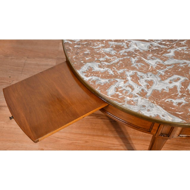Wood 1910s Antique French Louis XVI Mahogany & Marble Top Bouillottee Coffee Table For Sale - Image 7 of 13