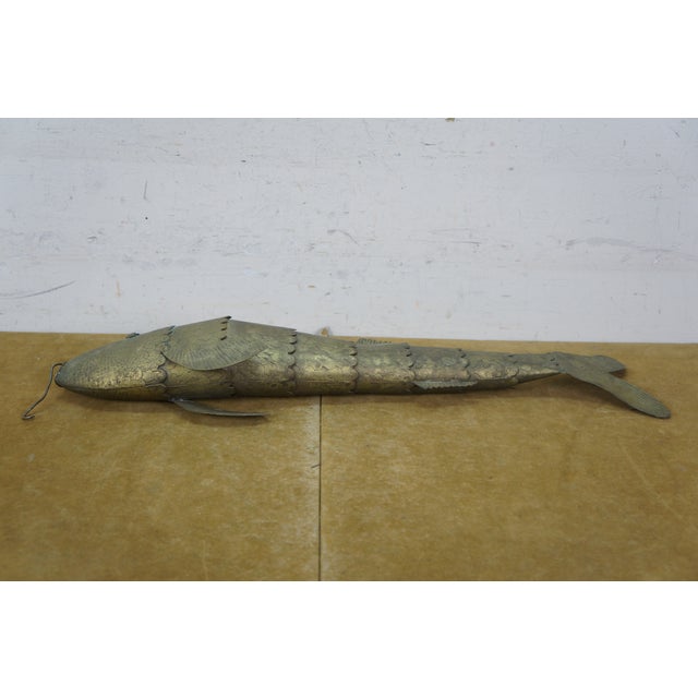 Large Vintage Brass Articulated Koi Fish on Hook Hanging Sculpture 23" For Sale - Image 12 of 14
