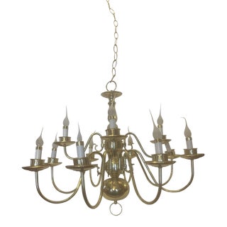 Vintage Williamsburg 2 Tier 12 Arm Brass Chandelier For Sale