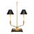 Haig Solid Brass Two-Light Bouillotte Table Lamp With Black Shades & Marble Base For Sale