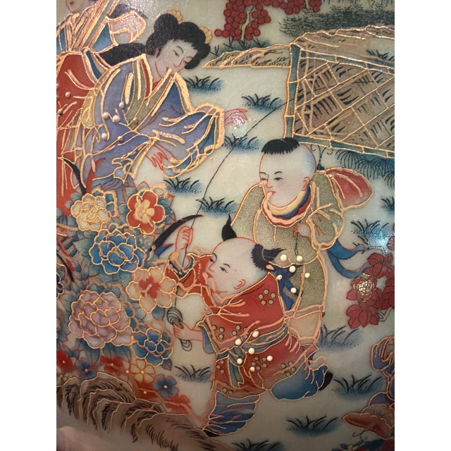 Large Late 20th Century Ornate Chinoiserie Ceramic Floor Vase With Musicians and Gilt Decoration For Sale - Image 10 of 16