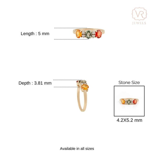 1.53 Carat Multi-Sapphire & Diamond Three-Stone Vintage 14k Gold Ring Size 6 For Sale - Image 12 of 17