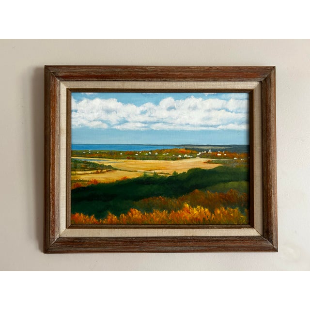Beautiful vintage 1978 landscape oil painting, featuring a view from Scargo Tower in Cape Cod, Massachusetts. Information...