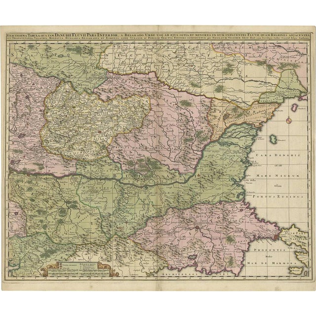 Antique Map of Ukraine, Bulgaria, Romania, Servia and Surroundings by N. Visscher For Sale