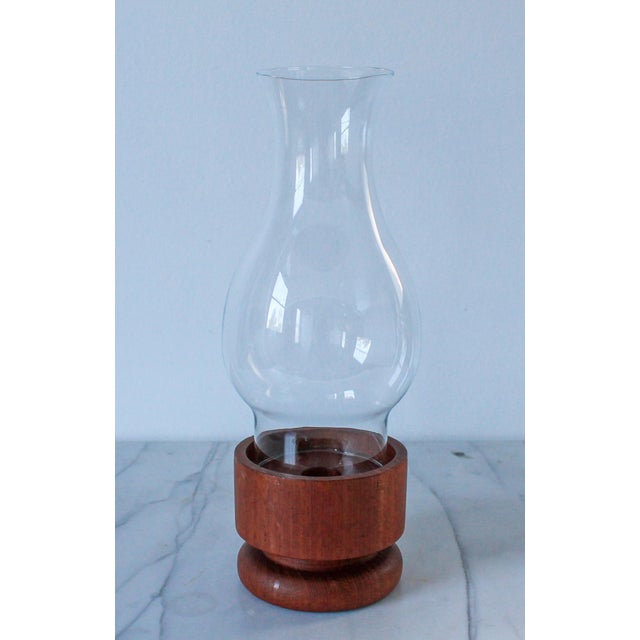 Mid-Century Modern Vintage Kalmar Teak Wood Glass Hurricane Candleholder For Sale - Image 3 of 8