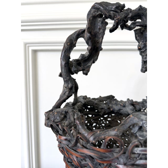 Antique Japanese Smoke Bamboo Basket with Wisteria Root Handle Meiji Period For Sale - Image 10 of 16