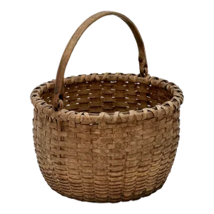 Outstanding Antique American 11 Inch Swing Handle Style Hand Woven Wood Splint Basket - Late 19th Century