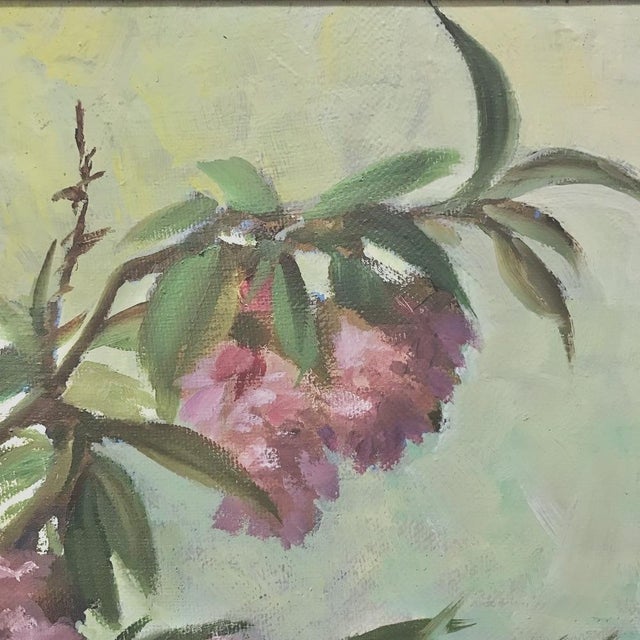 Antique Hand-Painted Still Life Oil on Canvas, Cherry Blossoms by E. Devos in Original Frame For Sale - Image 13 of 14