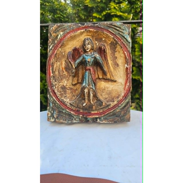 Art Deco Wooden Picture in Carved Bas-Relief with Guardian Angel, 1940s For Sale - Image 10 of 10