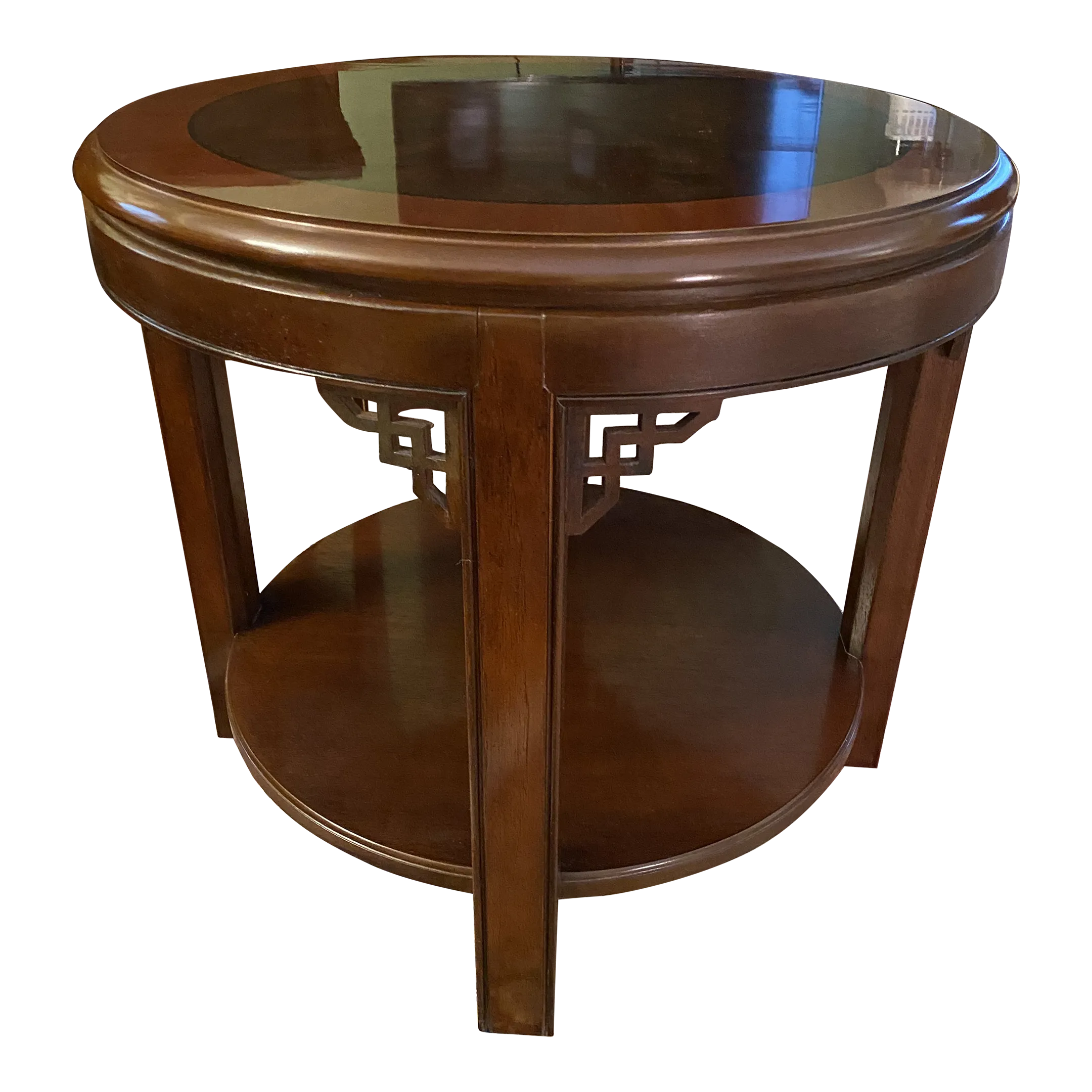 1990s Drexel Heritage Banded Mahogany Round Lamp Table | Chairish