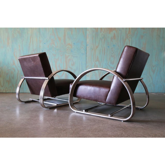 Mid-Century Modern Vintage Pair of Ralph Lauren Hudson St Lounge Chairs in Leather and Stainless Steel For Sale - Image 3 of 11