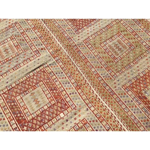 Red 1960s Rustic Embroidered Kilim Rug - 67" X 96" For Sale - Image 8 of 11