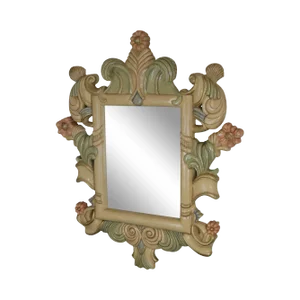 Hand Painted Large Carved Wood Frame Beveled Wall Mirror