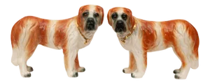19th Century Large English Porcelain St. Bernard Dog Sculptures - a Pair