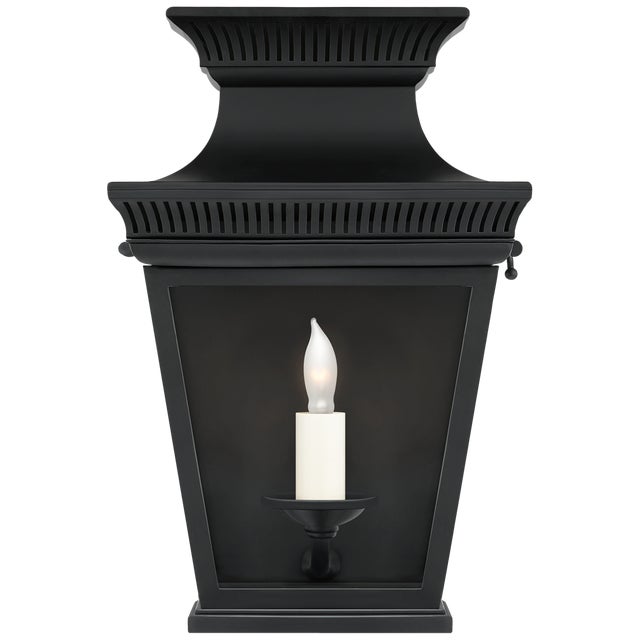 Chapman & Myers for Visual Comfort Signature Elsinore Small 3/4 Wall Lantern in Black with Clear Glass For Sale