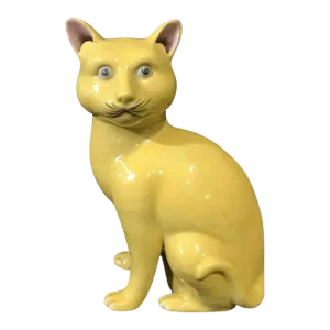Late Qing Chinese Export Porcelain Figure of a Yellow Cat