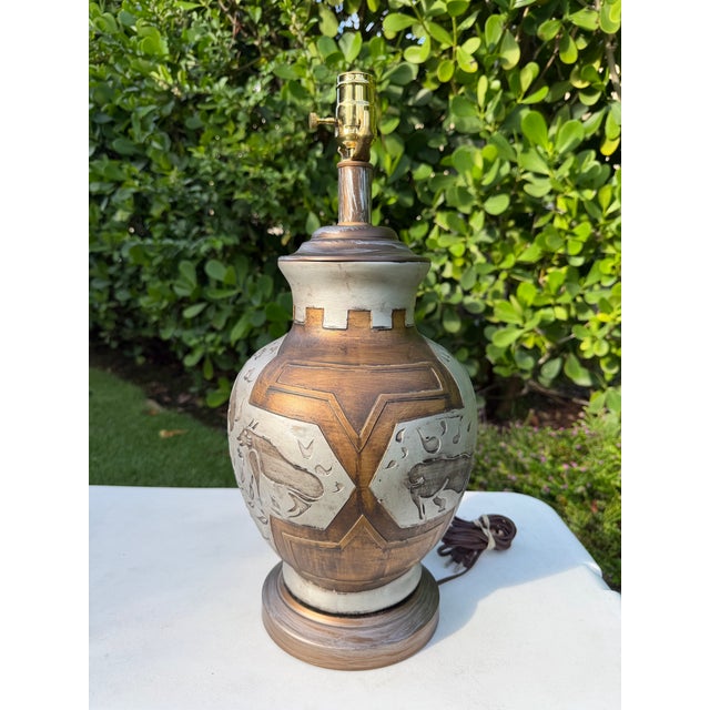 Vintage Brutalist Animal Relief Folk Art Table Lamp For Sale - Image 4 of 9