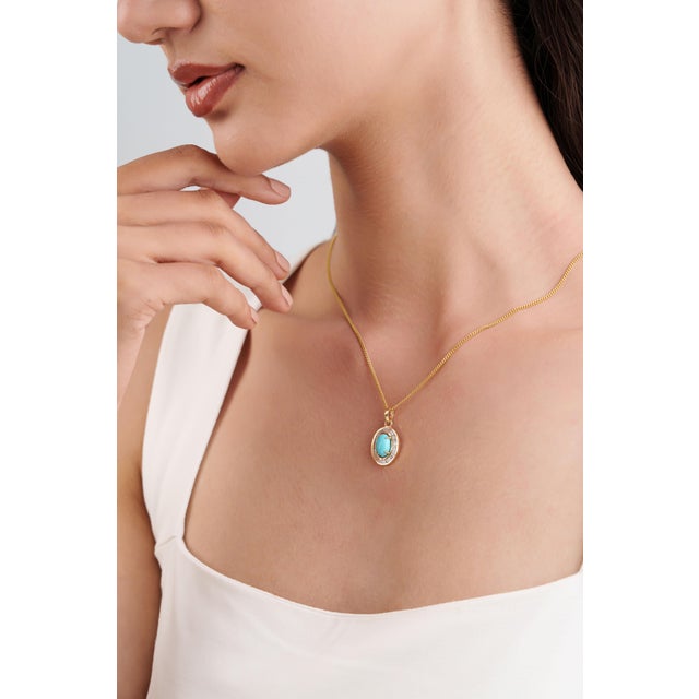 Not Yet Made - Made To Order Art Deco 1.43ct Turquoise & Baguette Diamond Halo Pendant in 14k Gold For Sale - Image 5 of 14