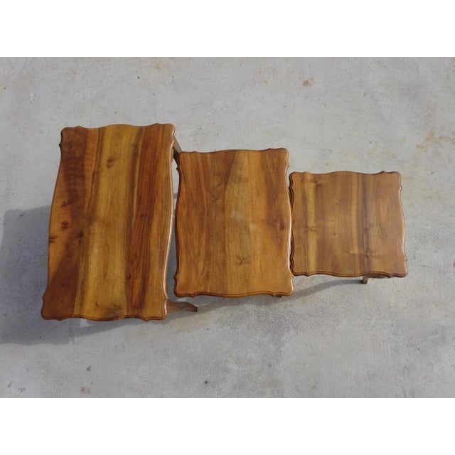 1970s Louis XV Walnut Nesting Tables, 1970s, Set of 3 For Sale - Image 5 of 18