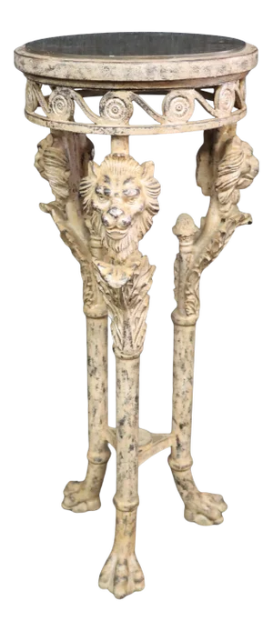 Maitland Smith Distressed Cream Painted Lion Mask Pedestal