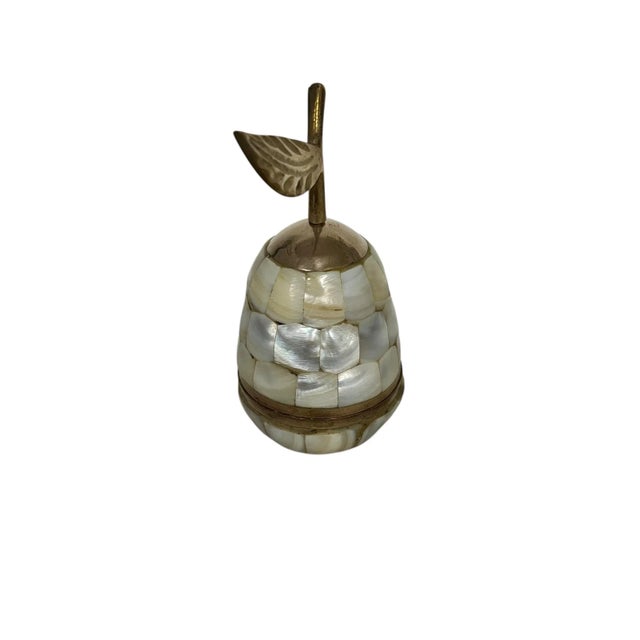 Late 20th Century Vintage Brass and Mother of Pearl Pear Trinket Box For Sale - Image 5 of 7