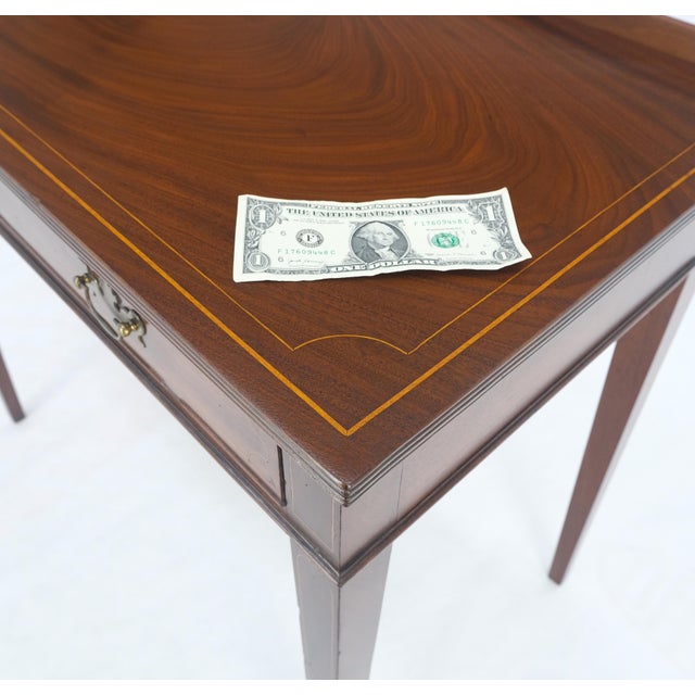 Traditional c.1880s Fine One Drawer Inlayed Solid Crotch Mahogany Top Console Table MINT! For Sale - Image 3 of 16