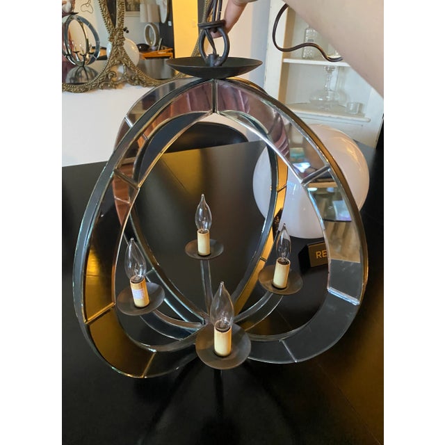 Contemporary Currey & Company Italian Style Astrolabe Glass Light Fixture Chandelier For Sale - Image 10 of 10