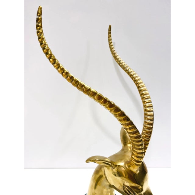 Pair of Hollywood Regency Brass Antelope Sculptures With Marble Bases, 1970's For Sale - Image 11 of 13