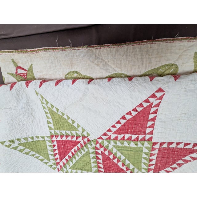 Antique Quilt With Signed/Stitched Dated 1851 ‘Ohio Star’ or ‘Sawtooth Star’ Pattern Priceless For Sale - Image 14 of 18