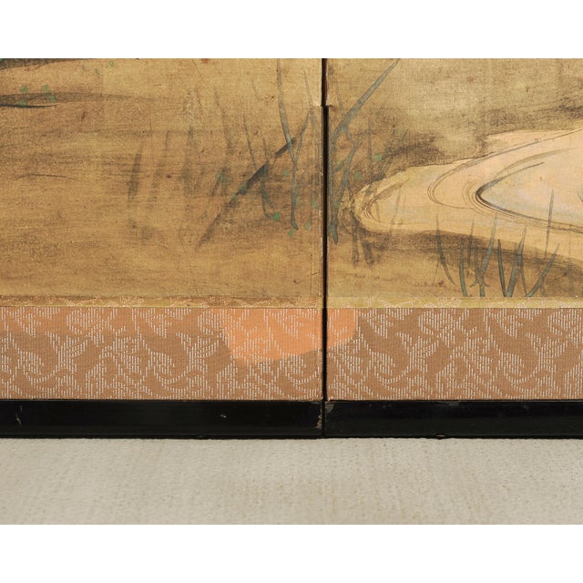 Early 20th Century Japanese Showa Four-Panel Screen Autumn Landscape Rooster & Hen For Sale - Image 11 of 18