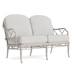 Brown Jordan Calcutta Loveseat, Dove frame with Fusion Dove fabric For Sale