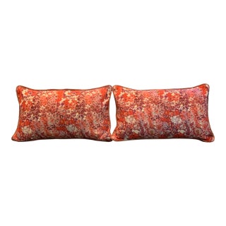 Contemporary Floral Pink and Raspberry Rectangular Pillows- a Pair For Sale
