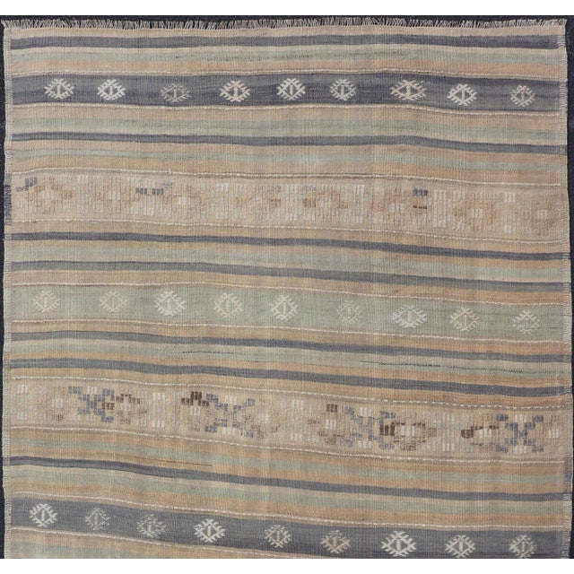 Traditional Vintage Hand Woven Turkish Kilim With Stripes in Light Taupe and Neutral Colors For Sale - Image 3 of 11