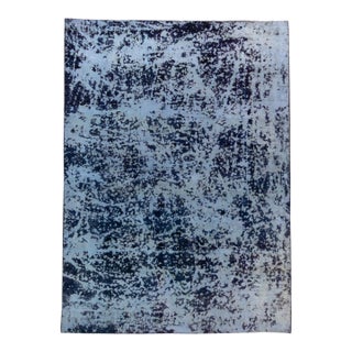 Blue Vintage Distressed Handmade Abstract Wool Rug 7'10" X 10'10" For Sale