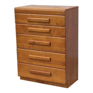 1930s Russel Wright for Conant Ball Solid Maple 5 Drawer Dresser Chest of Drawers Tall Boy High Boy For Sale