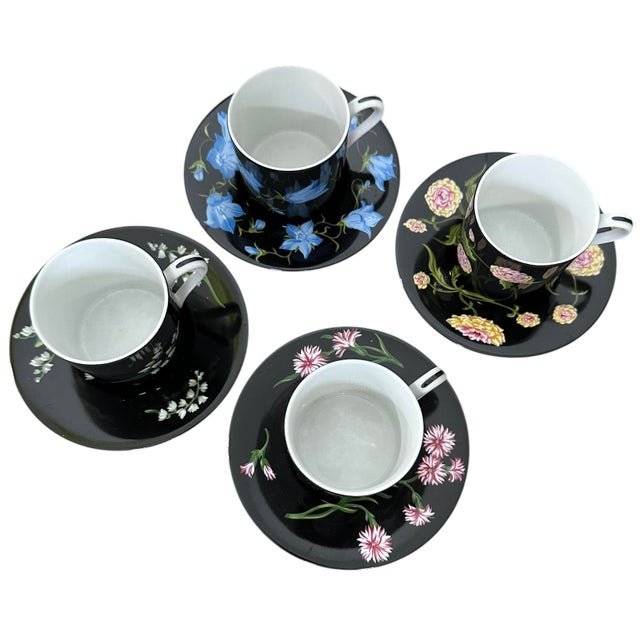 1980s Tiffany & Co. 4 Cup & Saucer Set Mrs. Delany’s Flowers by Sybil Connolly - 8 pcs For Sale - Image 11 of 12