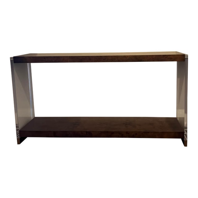 Revelation Modern Burl Wood and Acrylic Apparition Console Table For Sale