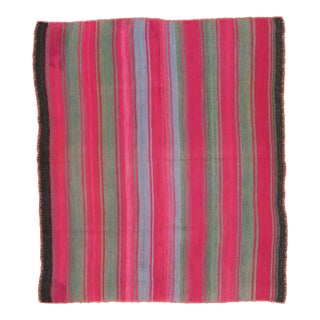 Vintage Peruvian Square Kilim, Pink & Sage Striped Pattern - Rug & Kilim For Sale