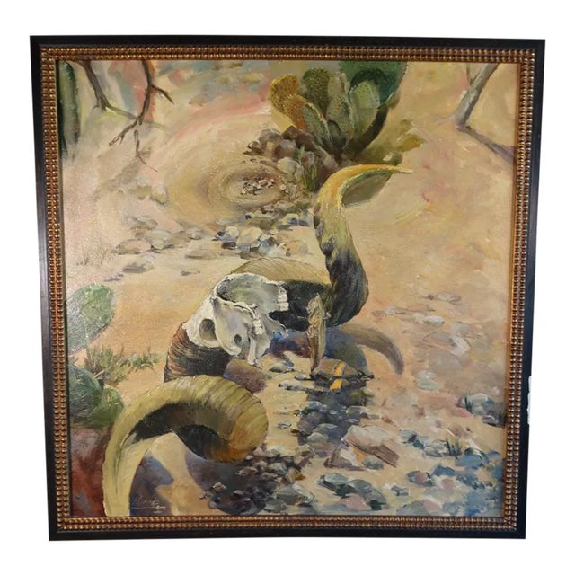 Mid 20th Century Desert Landscape Still Life Oil Painting on Board, Framed For Sale