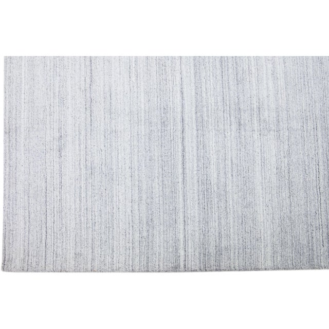 2020s Gray Modern Hand-Loom Wool Rug With Stripe Design For Sale - Image 4 of 7